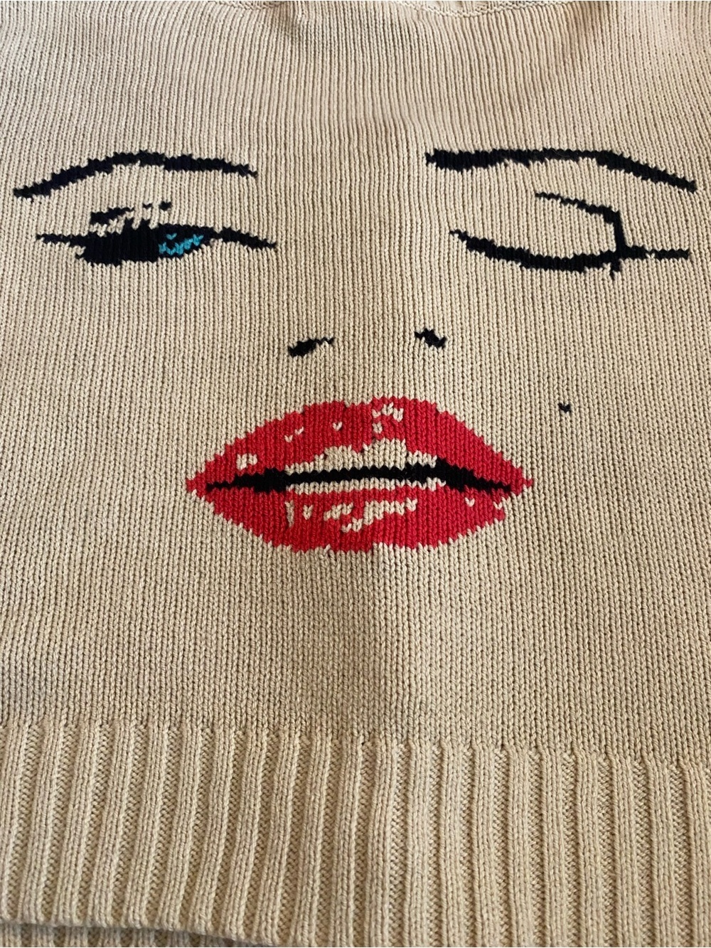 RARE Vintage Betsey Johnson Marilyn Monroe Wink Cropped Sweater Cream sz L Y2K - Picture 11 of 16